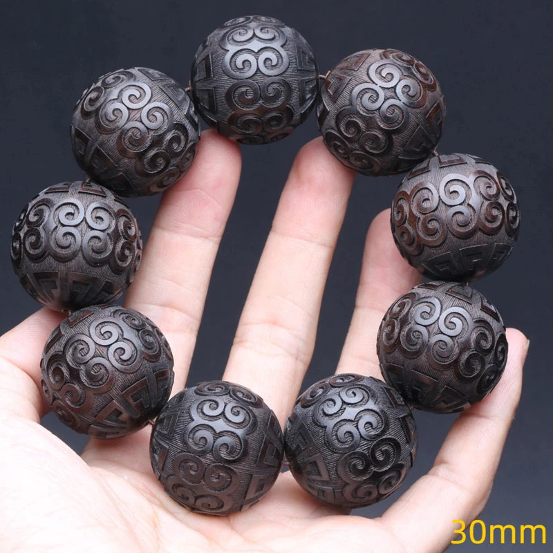 Natural Ebony Bracelet, Key Pattern Beads, Auspicious Cloud Beads, Prayer Beads, Lucky Decorations,Classic Carved Bracelets