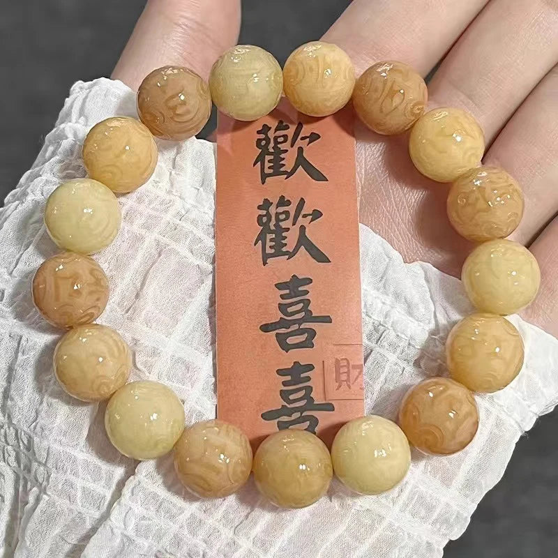12mm Natural Bodhi Root Beaded Men Six Words Mantra Buddhist Buddha Meditation Bead Bracelet Women Prayer Rosary Bracelet Decor