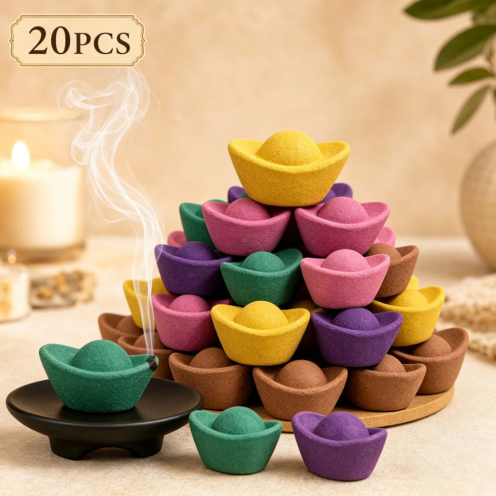 (10 Pieces/20 Pieces Available in Two Different Sizes) Golden Ingot-Shaped Sacred Wood Incense Sticks with Sandalwood, Lemongrass, Rose, and Lavender Scents, Handmade, Long-Lasting Fragrance, Golden Ingot Style, Symbol