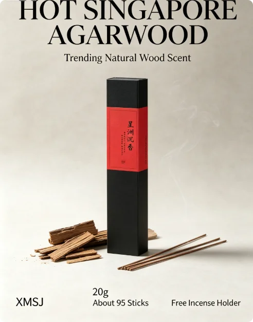 Hot Trending Singapore Agarwood Incense, XMSJ Natural Wood Sticks, 20g About 95 Sticks, Woody Scent for Home Meditation Yoga