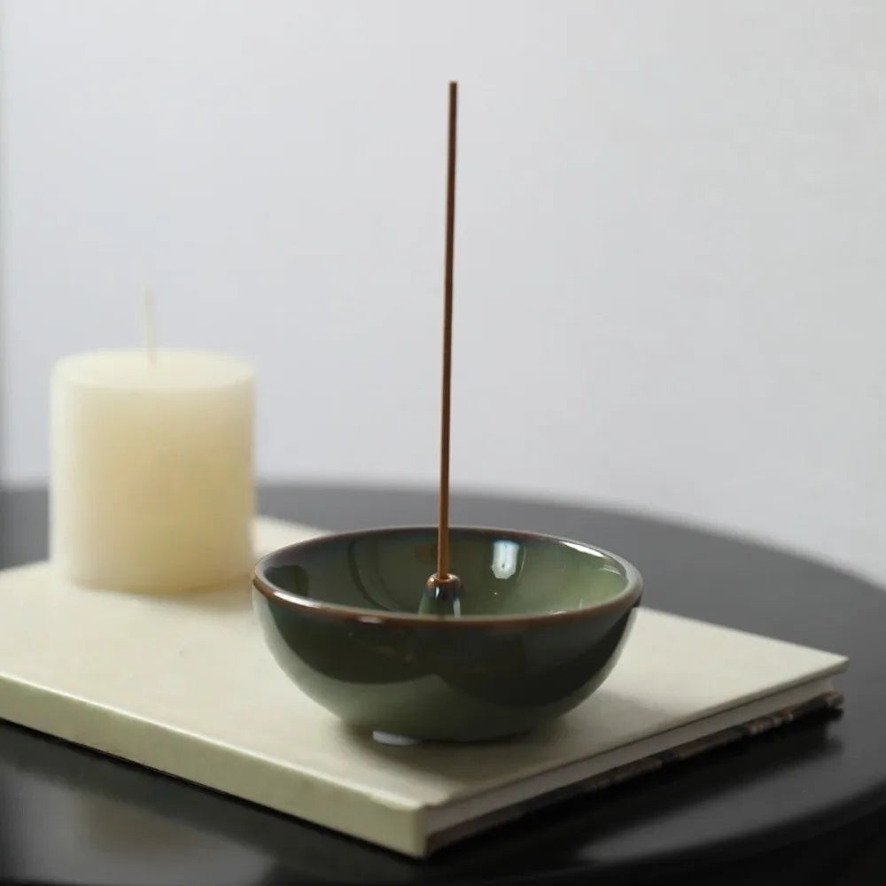 Decorative Retro Incense Holder Zen Style Sturdy Incense Stick Burner Round Ceramic Agarwood Tray Meditation