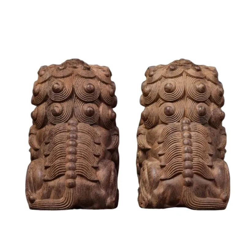 Hand-Carved Wood Pi Xiu Statue 3.9 Feng Shui Decor