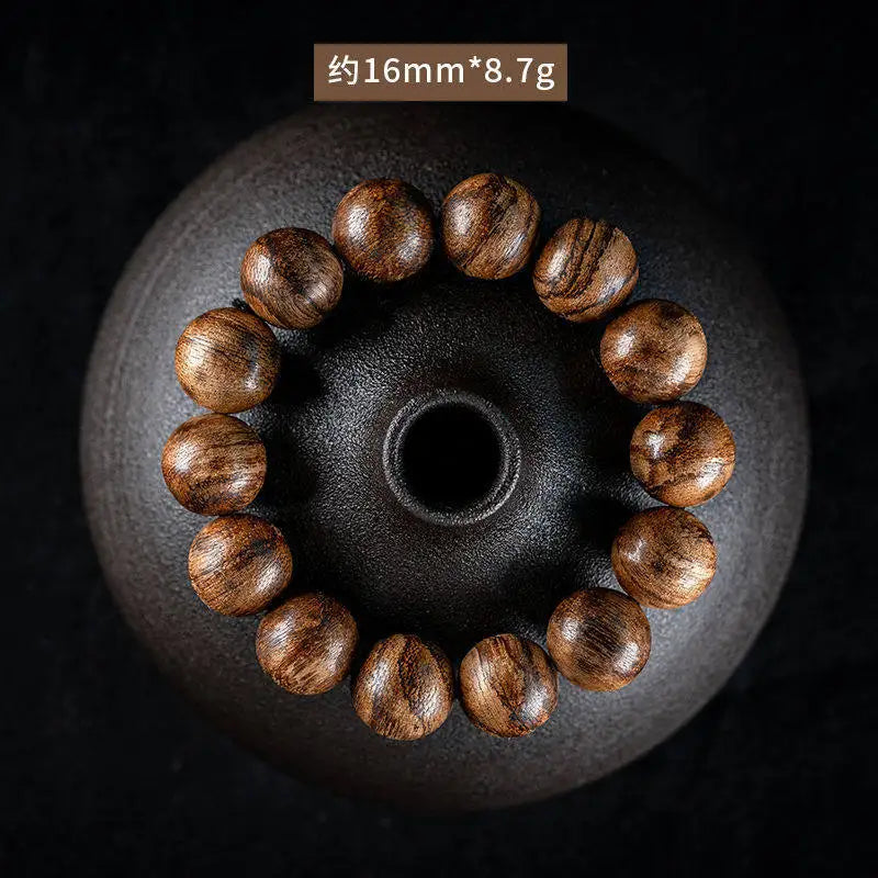 Authentic Old Kalimantan Agarwood Buddhist Beads 16mm Wooden Bracelet for Men Collectible Gifts