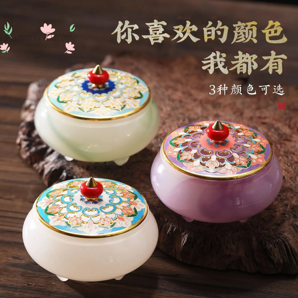 Enamel color incense burner, ink and jade, Chinese Zen incense seal, agarwood incense burner, high-end tea ceremony ornament