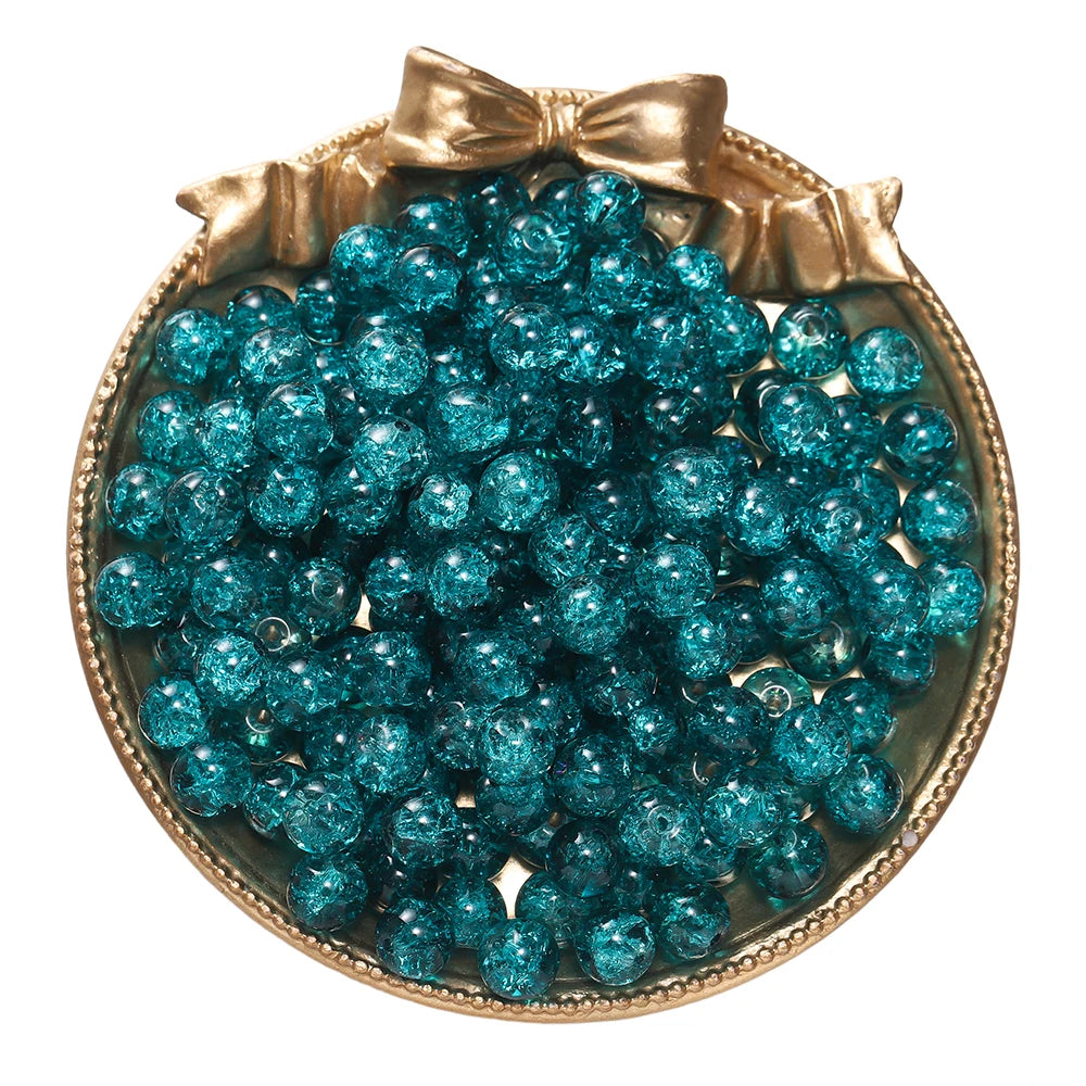 8mm Glass Crackle Beads 50pcs Blue Brown Mix for Jewelry Making