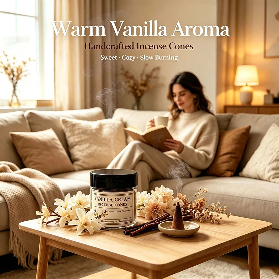 Creamy Vanilla Aromatherapy Cones, Naturally Handmade, Long-Lasting Slow-Burning, Gentle and Sweet Scent, for Relaxation and Sleep, Cozy Home Fragrance, Yoga and Meditation, Indoor and Outdoor Use, Gift.