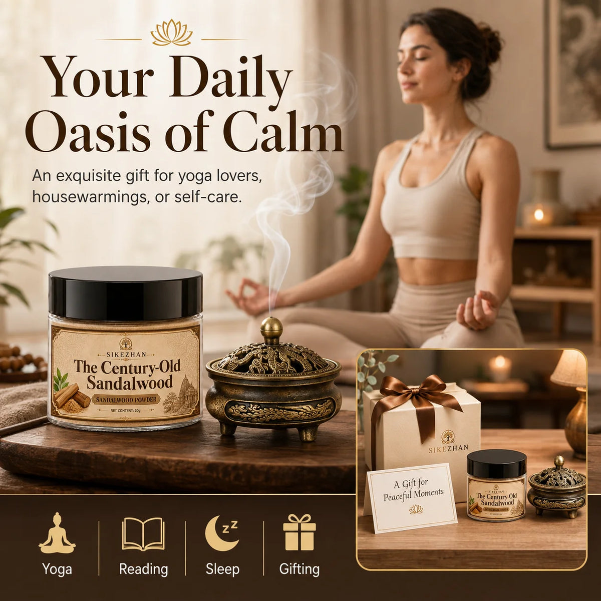 100% Pure Sandalwood Incense Powder 20g Kit Vintage Brass Burner Antique Dragon Censer For Zen Yoga Meditation Home Aromatherapy
