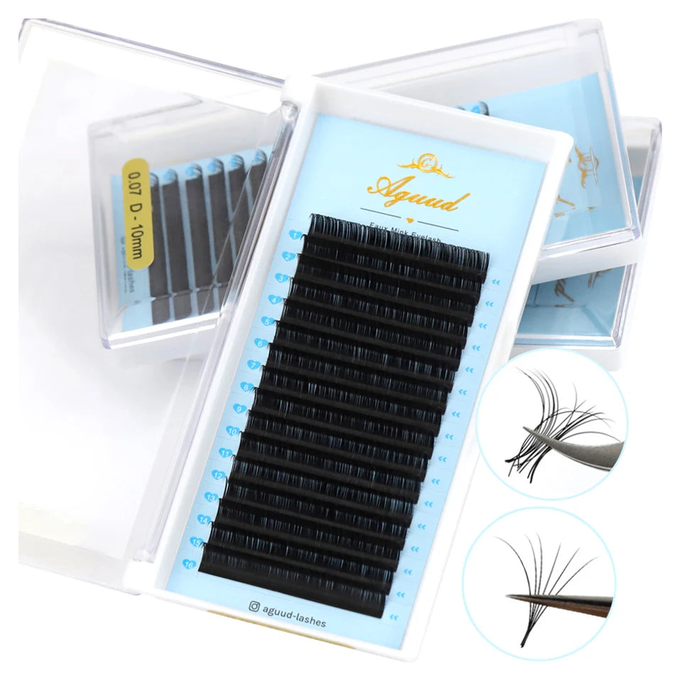 AGUUD Individual Faux Mink Eyelashes 16 Rows Black