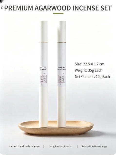 Hot Agarwood Incense Set, Hainan No1 & Nha Trang No.1, Natural Handmade Sticks for Meditation, Home Aromatherapy & Stress Relief