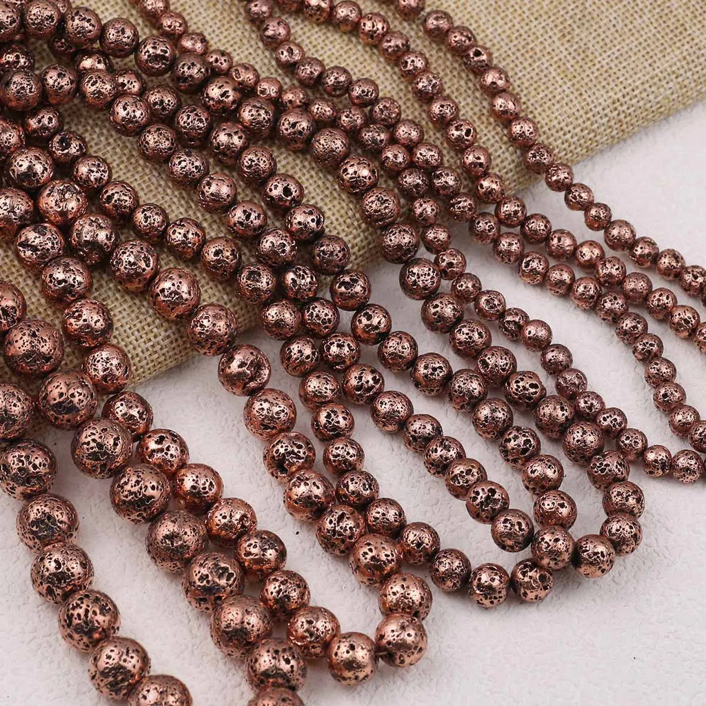 1strand Red Bronze Copper Volcanic Lava Hematite Natural Stone Round Spacer Beads 4/6/8/10/12mmFor DIY Jewelry Making Bracelets