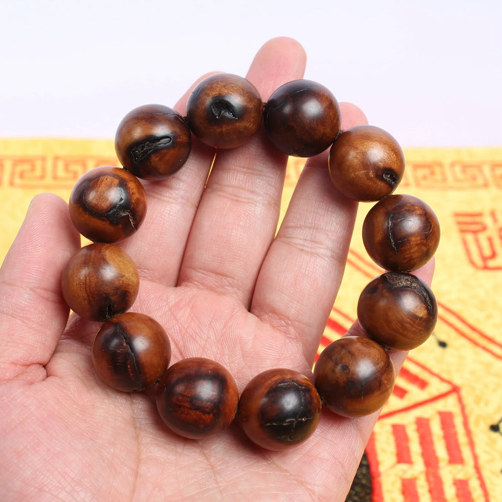 Lightning Strike Jujube Wooden Beads 12mm Round 17Pcs Handmade