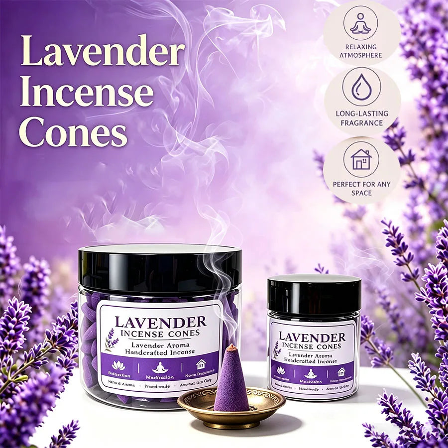 37/143 Pieces of Exquisite Canned Lavender Incense Cones, Naturally Handmade, Long-Lasting Slow-Burning, Mild and Sweet Scent, Freshens the Air, Comfortable Home Fragrance, Yoga Meditation, Indoor and Outdoor Use, Gift.