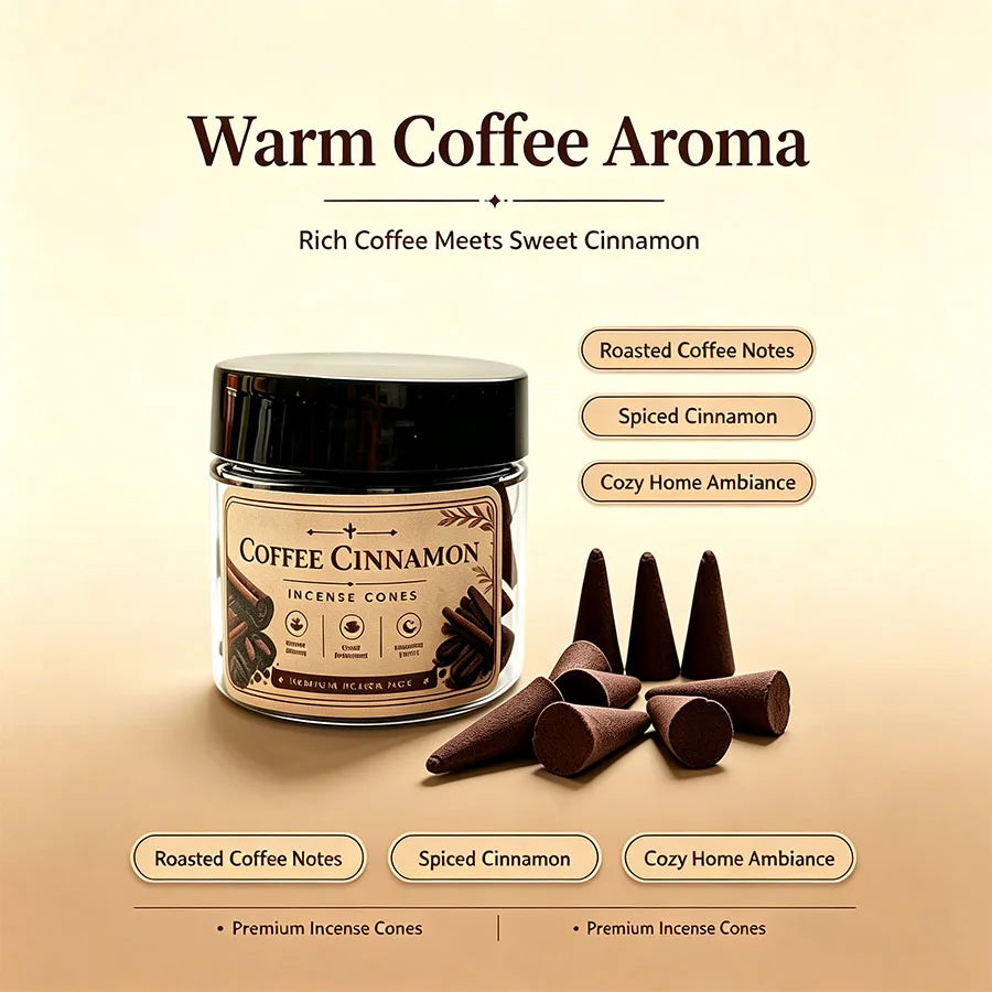 Premium Warm Coffee Incense Cones, Natural and Handmade, with a Coffee-Scented Milky Aroma, Gentle and Sweet Fragrance, for Relaxation and Sleep, Cozy Home Fragrance, Yoga and Meditation, for Indoor and Outdoor Use, Gift