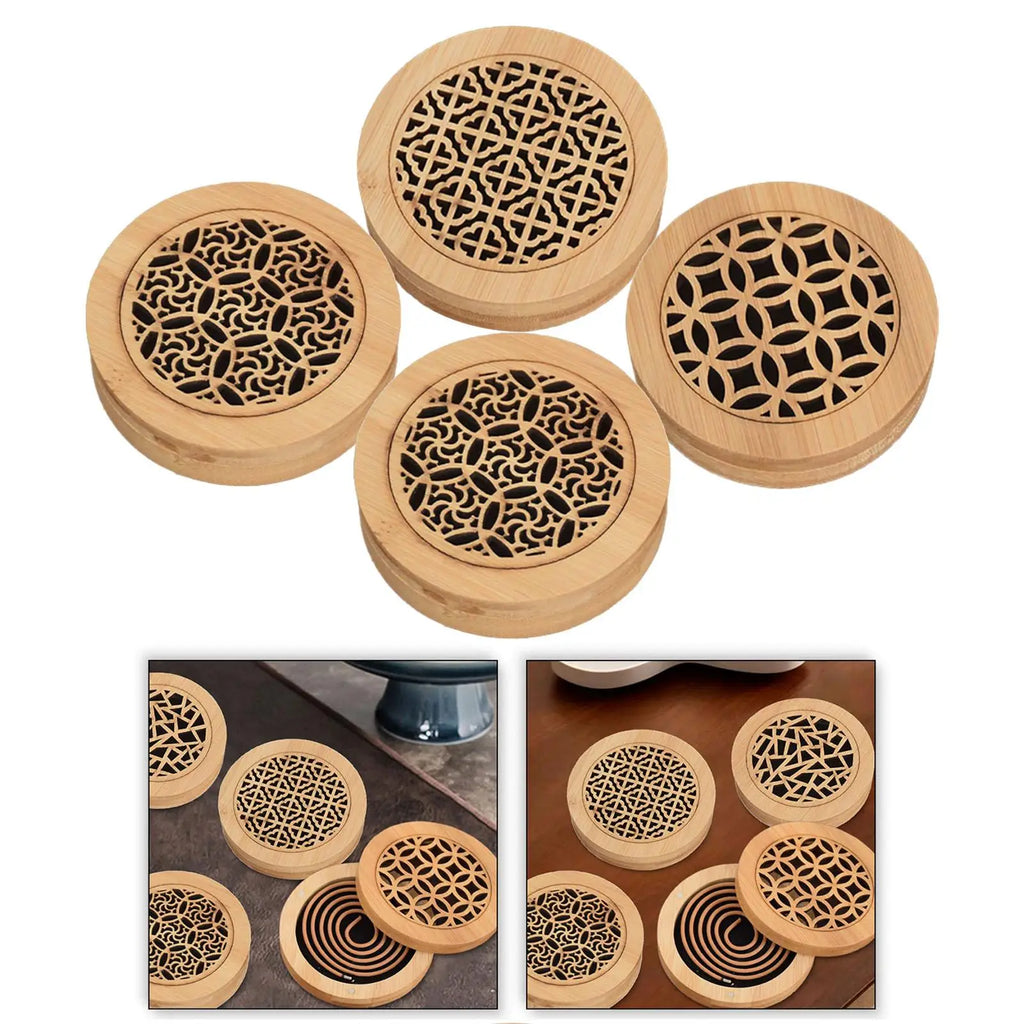 Wood Incense Burner Box Kitchen Wooden Chinese Style Housewarming Furnace Livingroom Incense Burning Round Ash Catcher with Lid