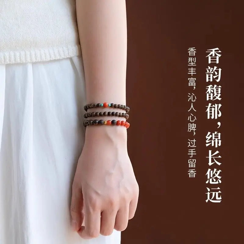 Unisex Chinese Style Single Loop Beaded Bracelet 2026 Natural Agarwood Southern Red Agate Wenwan Bracelet For Daily Wear Gift