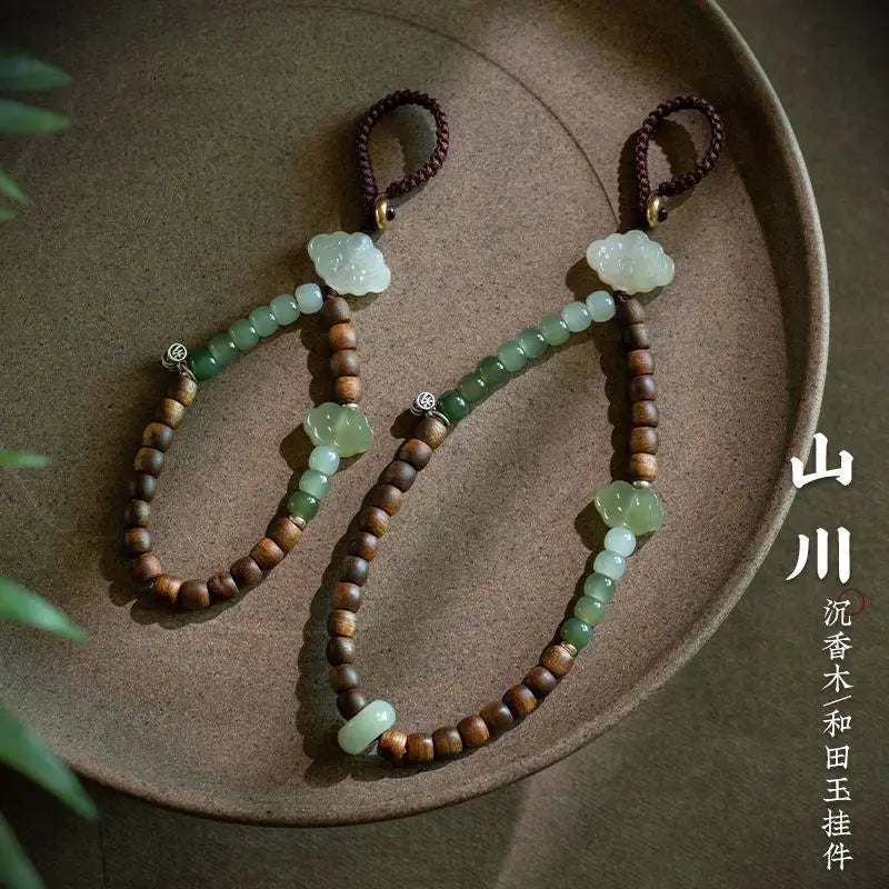 Agarwood Jade Pendant Keychain for Men Women