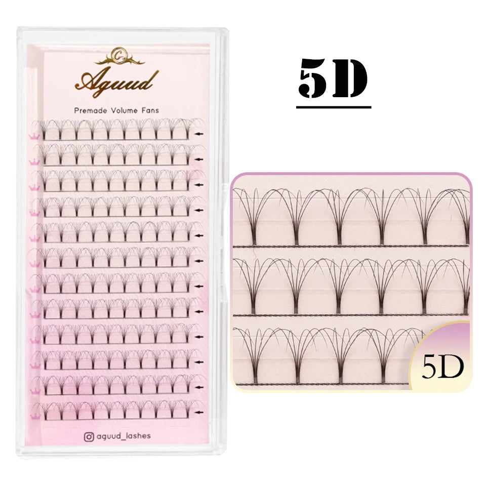 AGUUD Premade Volume Fans Lashes Short/Long Stem 3D/4D/5D/6D Russian Eyelash Extension Fans Premium Faux Mink Lash Tray Cilio