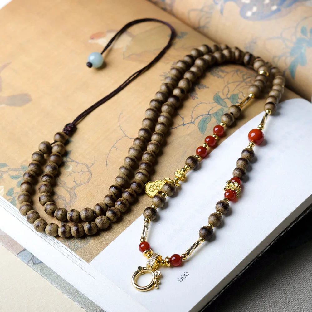 Handwoven First Grade Butter Agarwood Universal Pendant Rope Wooden Bead Accessory Hanging Cord Gifts