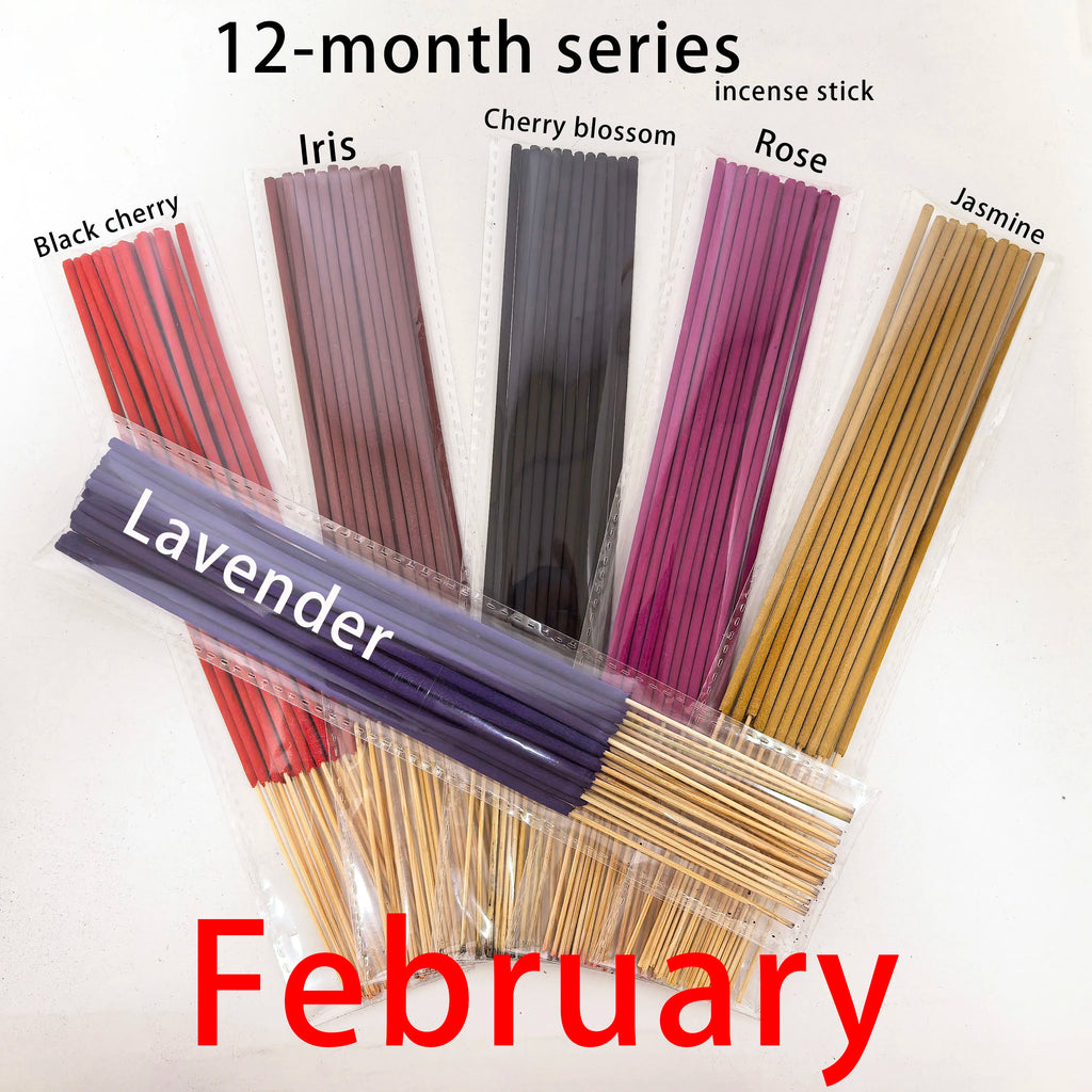 126 Pieces/6 Sets, 12-Month Seasonal Series Combination Set of 22cm Incense Sticks, Including Sandalwood, Agarwood, Dragon's Blood, Cherry, Rose, Jasmine, Watermelon, Strawberry, Cherry, Passion Fruit, Iris, Lavender,
