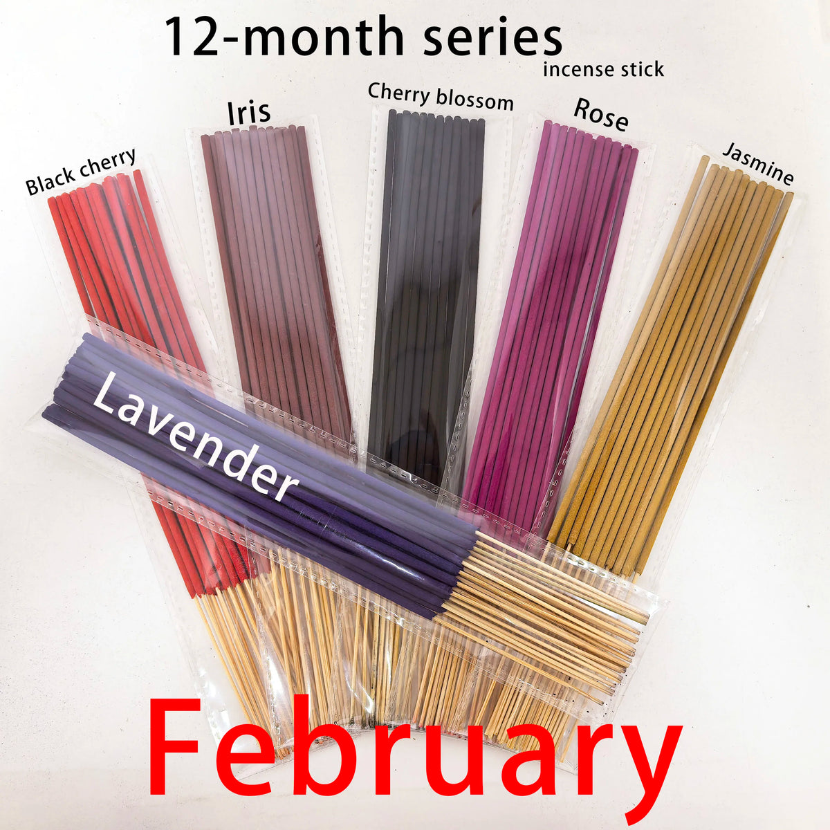 126 Pieces/6 Sets, 12-Month Seasonal Series Combination Set of 22cm Incense Sticks, Including Sandalwood, Agarwood, Dragon's Blood, Cherry, Rose, Jasmine, Watermelon, Strawberry, Cherry, Passion Fruit, Iris, Lavender,
