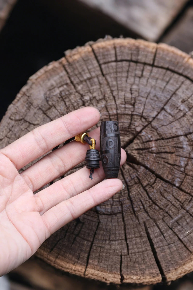 Tibetan-style Nine-Eye Dzi Bead Ebony Bracelet DIY Buddhist Amulet Feng Shui Pendant Lucky Gift Accessory