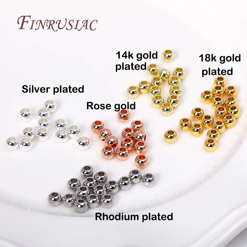 18K Gold Plated Spacer Beads 2-6mm Round DIY Jewelry