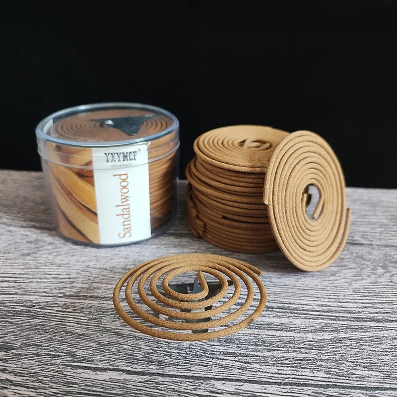 4 hours 48 singal rings Natural Sandalwood incense coils with incense with mini metal incense holder home Fragrance Indoors