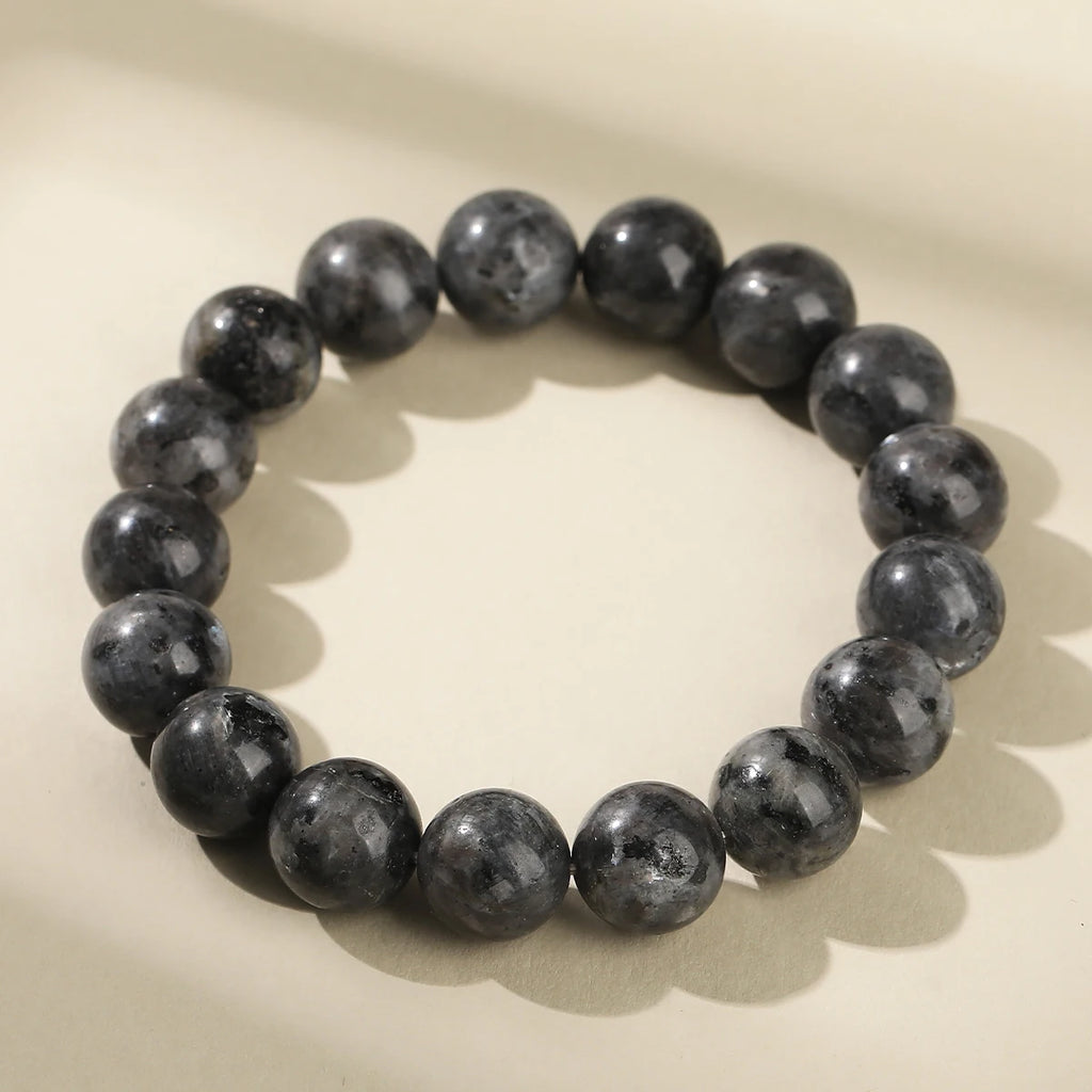 JD Natural Black Spectrolite Flash Smooth Beaded Bracelet Women Men 6 8 10mm Labradorite Stone Stretch Bracelets Yoga Jewelry