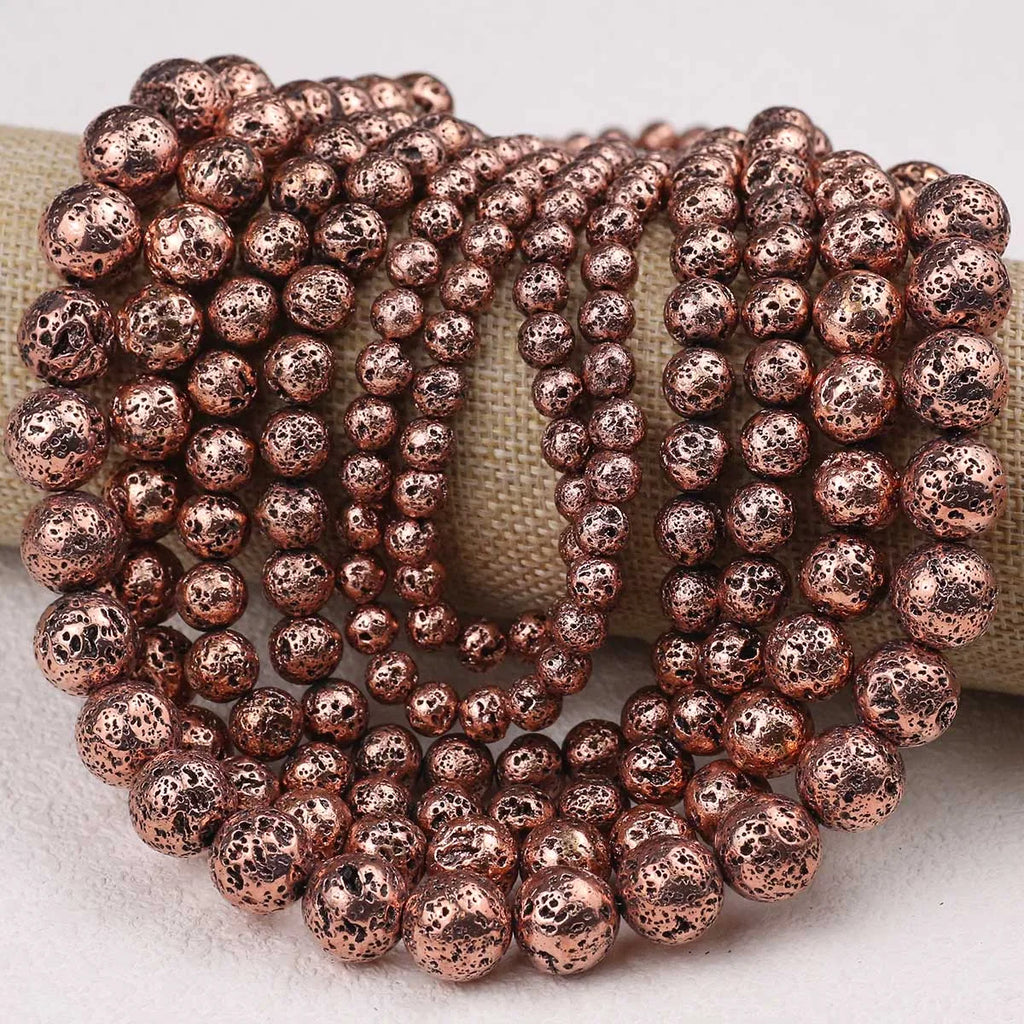 1strand Red Bronze Copper Volcanic Lava Hematite Natural Stone Round Spacer Beads 4/6/8/10/12mmFor DIY Jewelry Making Bracelets