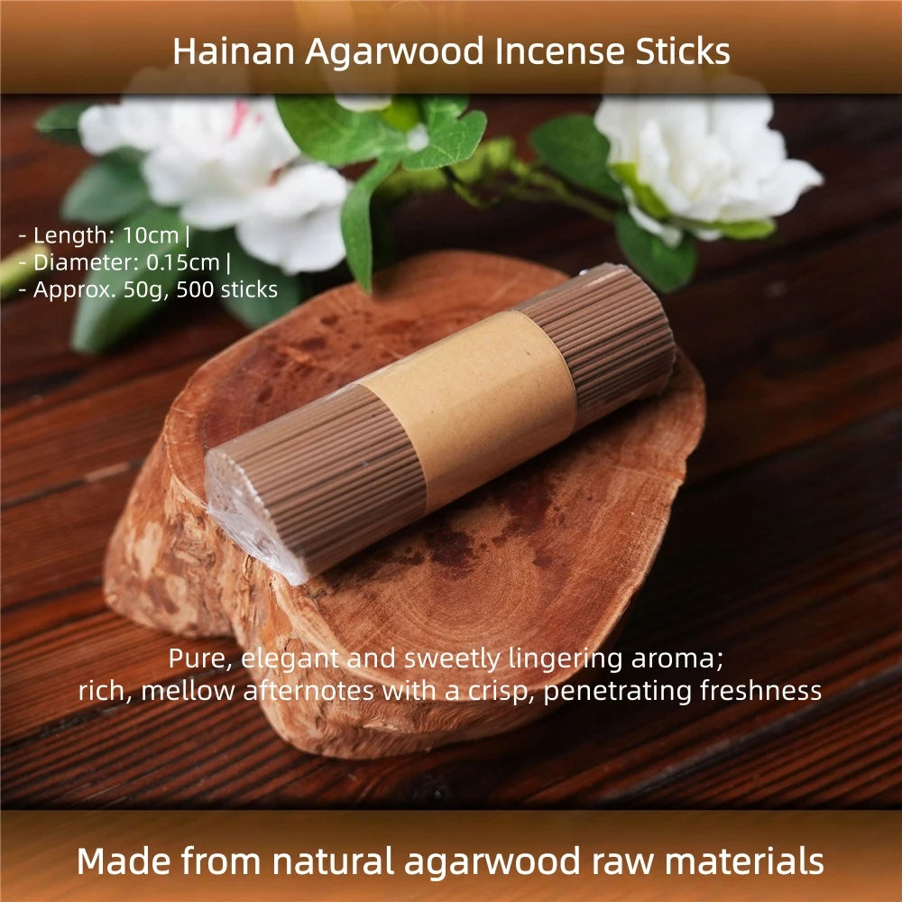 50g Natural Hainan Insect-Damaged Agarwood Incense Sticks 10cm