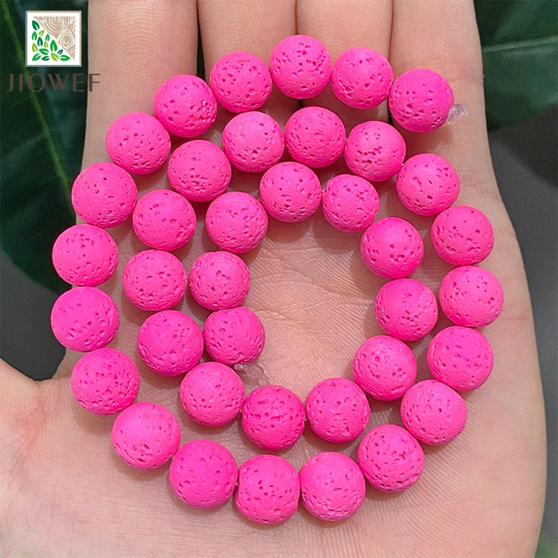 Rose Pink Lava Volcanic Rock Round Beads Natural Stone For Jewelry Making DIY Bracelet Ring Earrings 15'' Strand 4/6/8/10mm