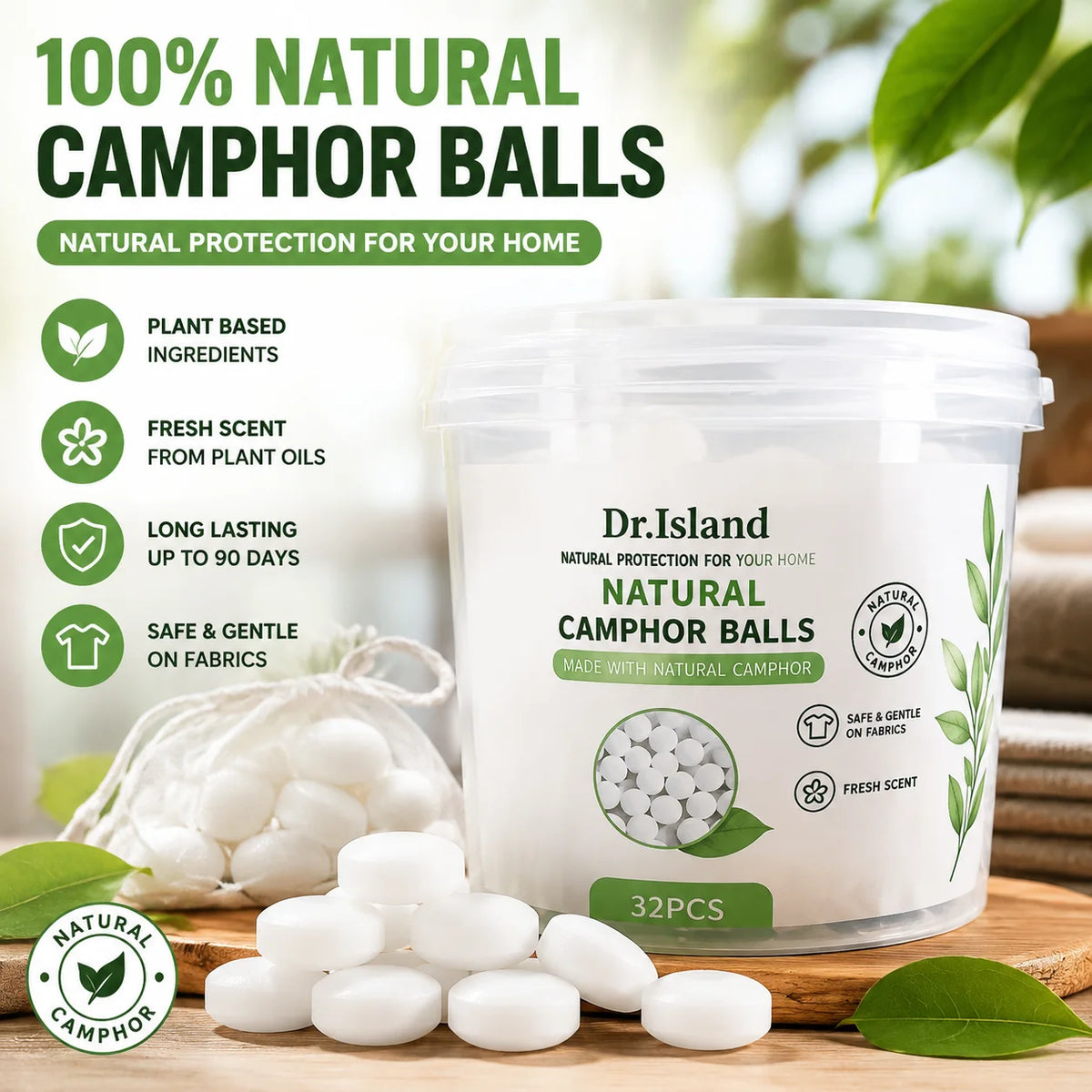 Natural Camphor Balls for Puja Aromatherapy, Alcanfor En Bloques, Odor Eliminator, Kapoor for Pooja, Home Fragrance 70 Grams (32