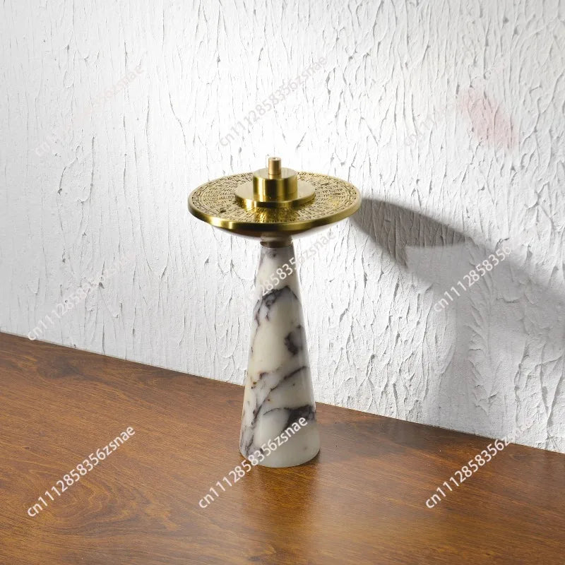 Natural Travertine Incense Burner with Metal Tray Home Ornament Marble Sandalwood Agarwood Bakhoor Mabkhara Burner