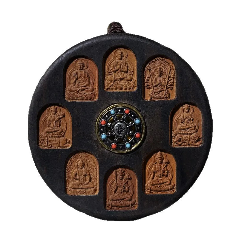 Agarwood Carved Inlaid Eight Patron Saints Pendant Mala Cultural Play Wooden Handheld Peace Tag Ornament