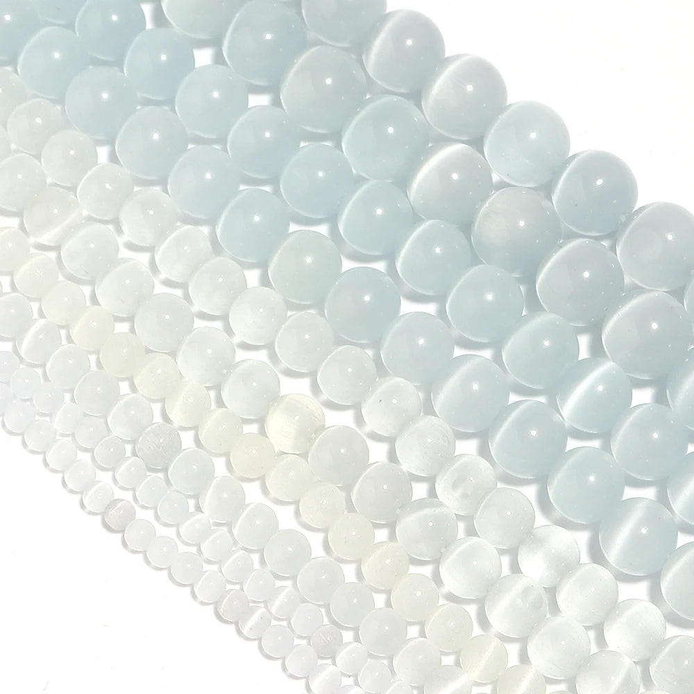 Natural Moon Stone Beads White Cat Eye Round Loose Beads 4/6/8/10/12mm Jewelry Making DIY Bracelet 15" Strand