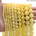 Lemon Yellow Beige Topazs Natural Round Stone Beads Smooth Spacer Bead For Jewelry Making DIY Bracelet 4/6/8/10/12mm