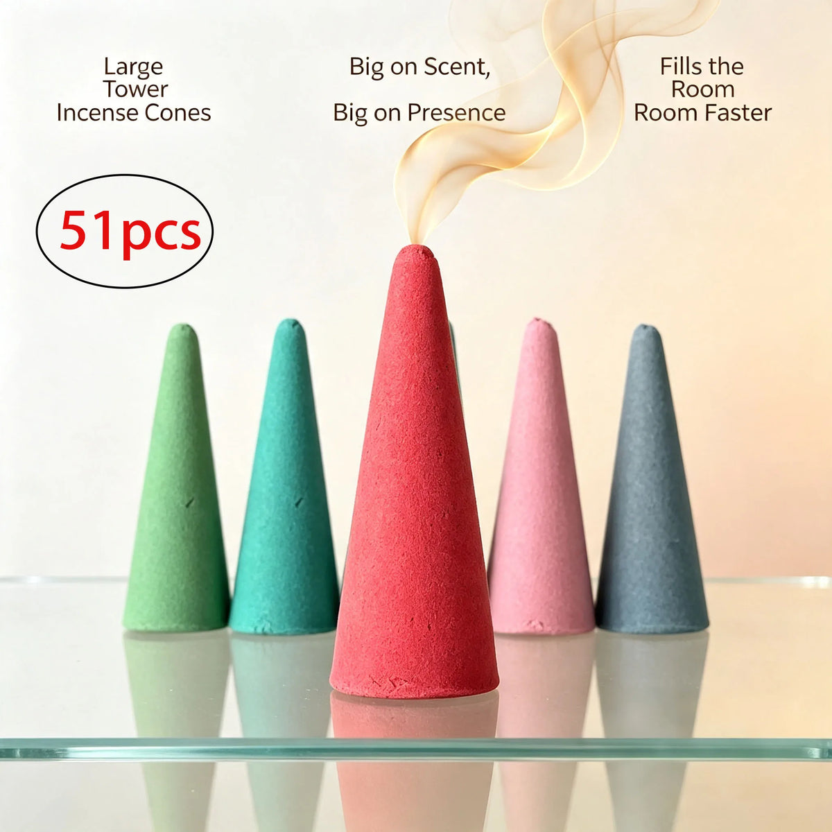Large Tower Incense Cones Mixed Scents Slow Burning Cone Incense for Home Yoga Meditation Room Fragrance Decor