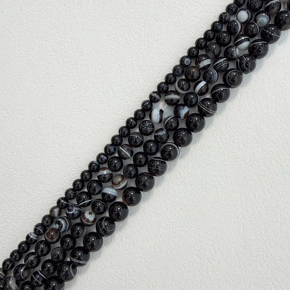 Natural Stone AAAA Quality Black Sardonyx Agate Round Loose Beads 6 8 10 12MM Pick Size For Jewelry Making