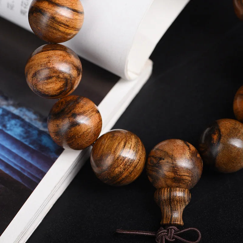 Natural Agarwood Tiger Pattern Bracelet Original Wood Beaded Prayer Beads for Men Women with Fresh Fragrance Gifts