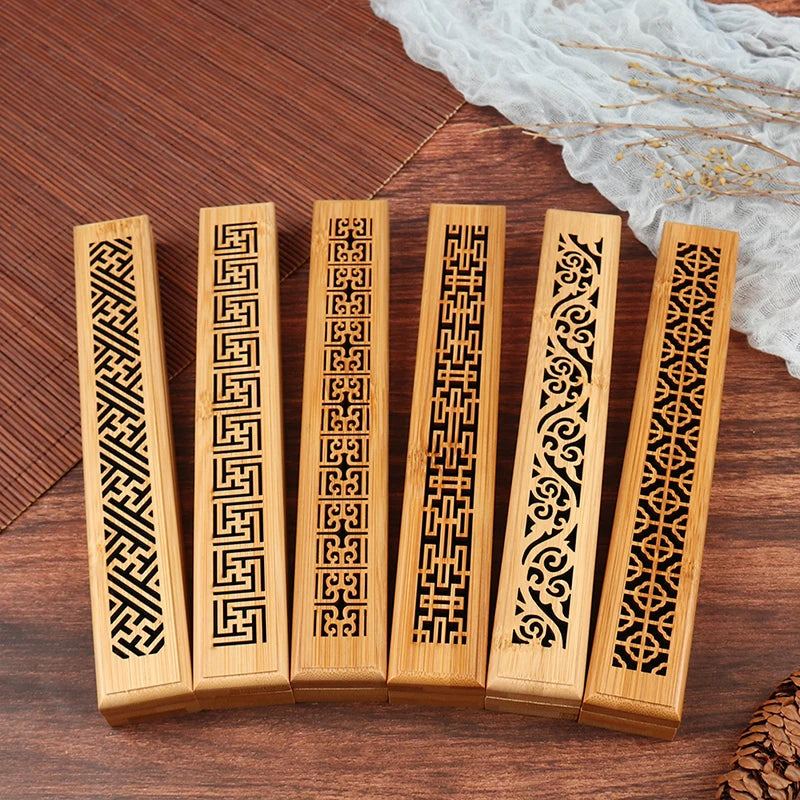 1pc Bamboo Wooden Incense Stick Holder Burning Joss Insence Box Burner Ash Catcher