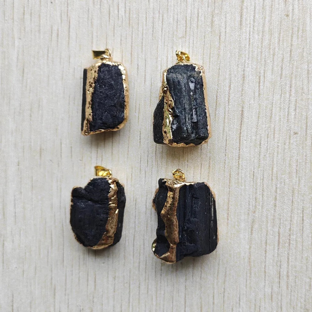 Natural Black Tourmaline Gold Color Side Healing Irregular Pendants Findings DIY Jewelry Making 12pcs Wholesale Free Shipping