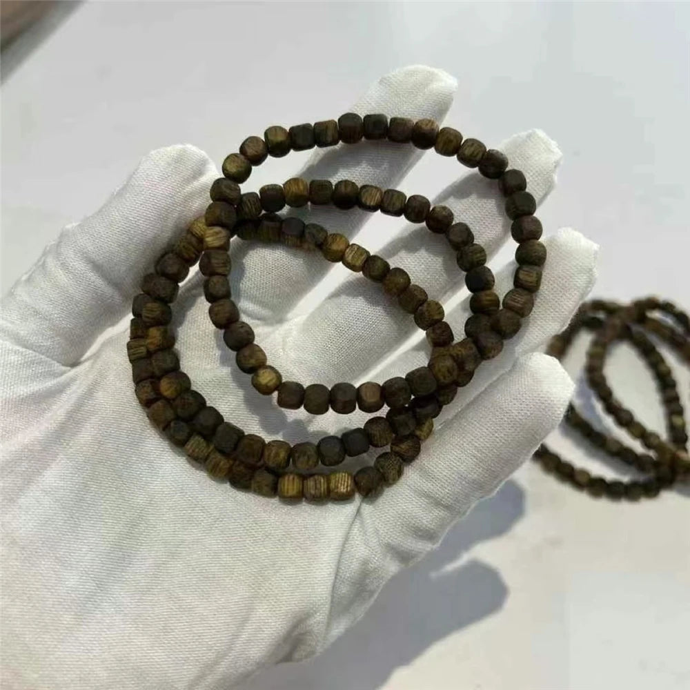 5mm Green Kyara Agarwood Square Bead Bracelet