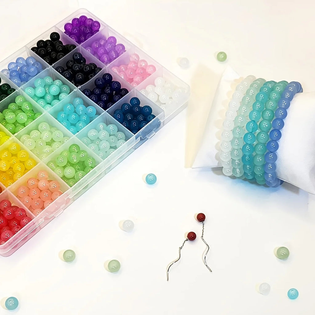 Beading Kit: 500+pcs 8mm Glass & Crystal Beads in 24 Colors - Perfect for DIY Jewelry, Bracelets & Necklaces-Ideal for Beginners