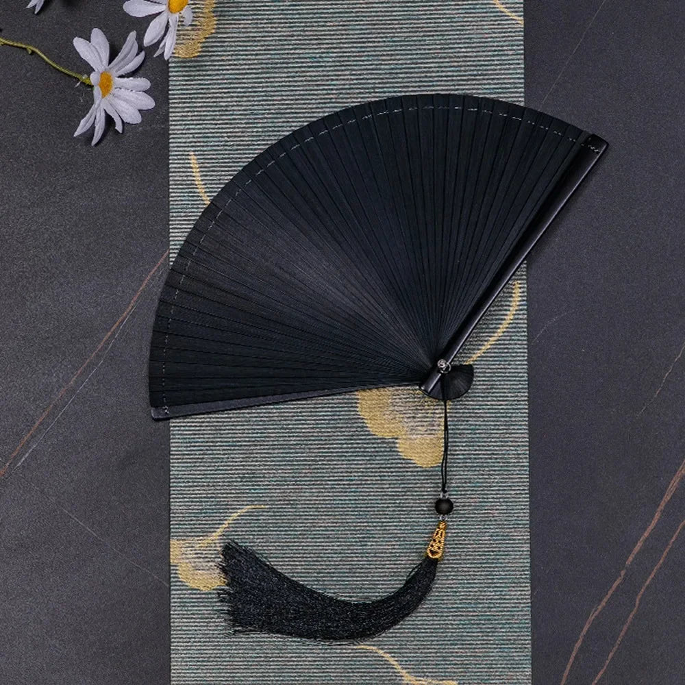 Chinese Style Folding Fan Black Bamboo Portable Fan