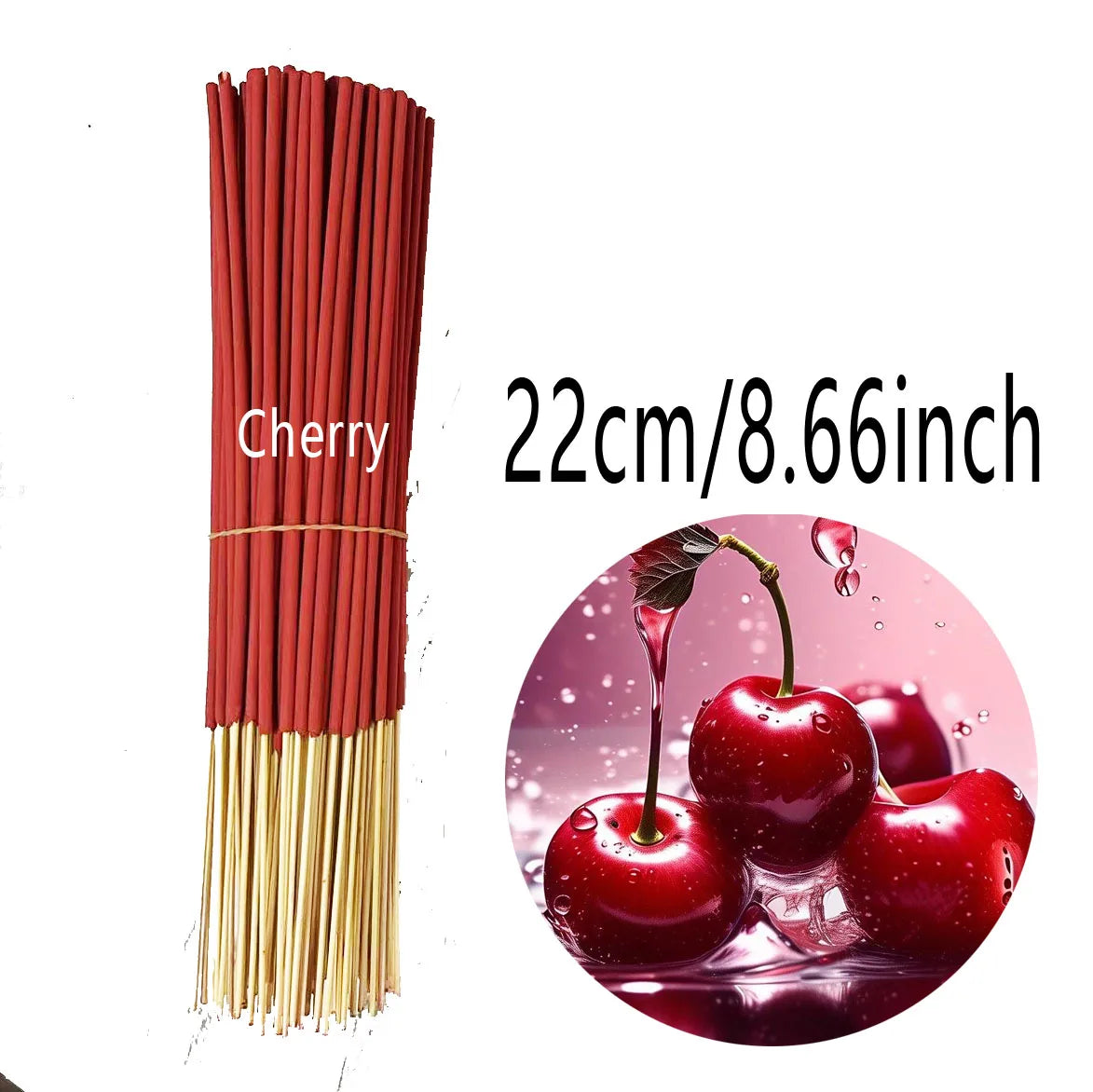 Handmade Cherry Scented Incense Sticks - 22.0cm Long-Lasting Artificial Wooden Incense Sticks, Safe and Non-Irritating for Indoor and Outdoor Use, Feather-Free Yoga and Meditation Decorations, Suitable for Camping, Travel, Garden, and Holidays (Halloween,
