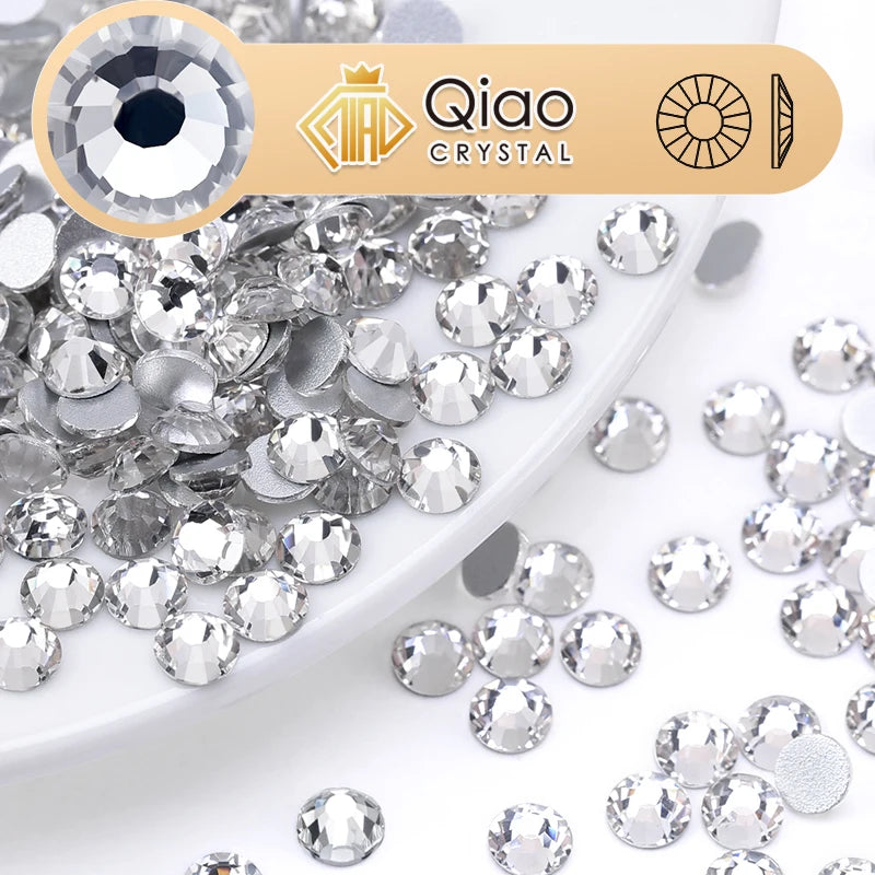 QIAO SS6-SS34 Rhinestone Crystal Bulk Pack No Hotfix Sparkle Diamond Stones for DIY Sewing Wedding Dresses Shoes Bags Wholesale
