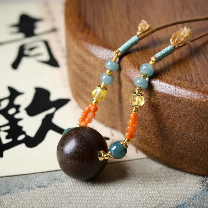 Handwoven White Agarwood Necklace Natural South Red Agate Jade Sweater Chain New Chinese Style Wishing Luck Gifts