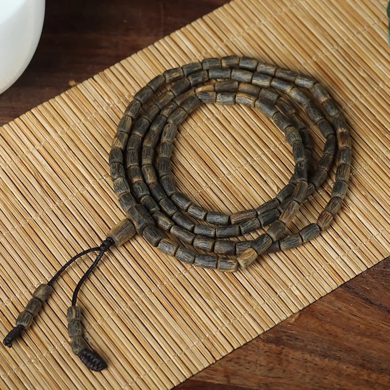 Vietnam Nha Trang Yingge Green Qi Nan Sinking Agarwood Free Form Prayer Beads Bracelet Necklace