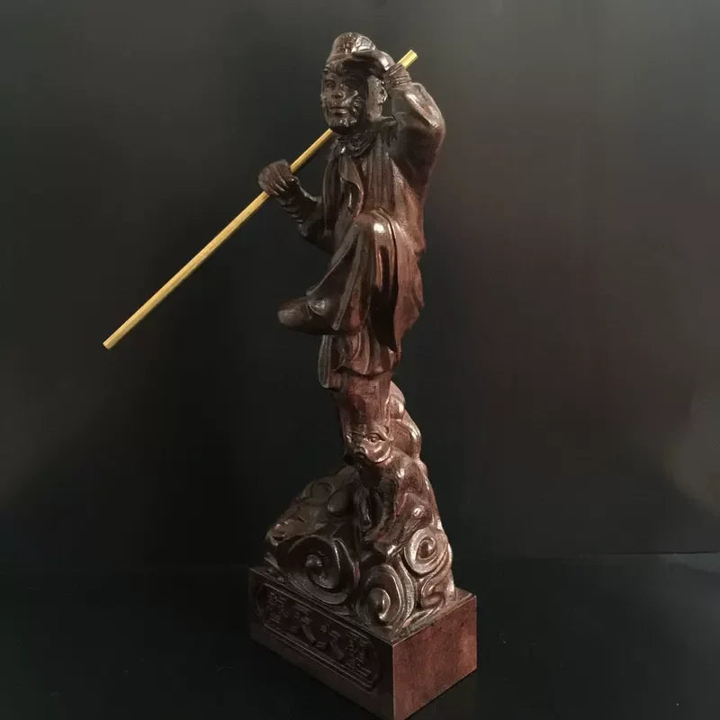 Hand-Carved Agarwood Monkey King Statue 11.8 Wood Figurine