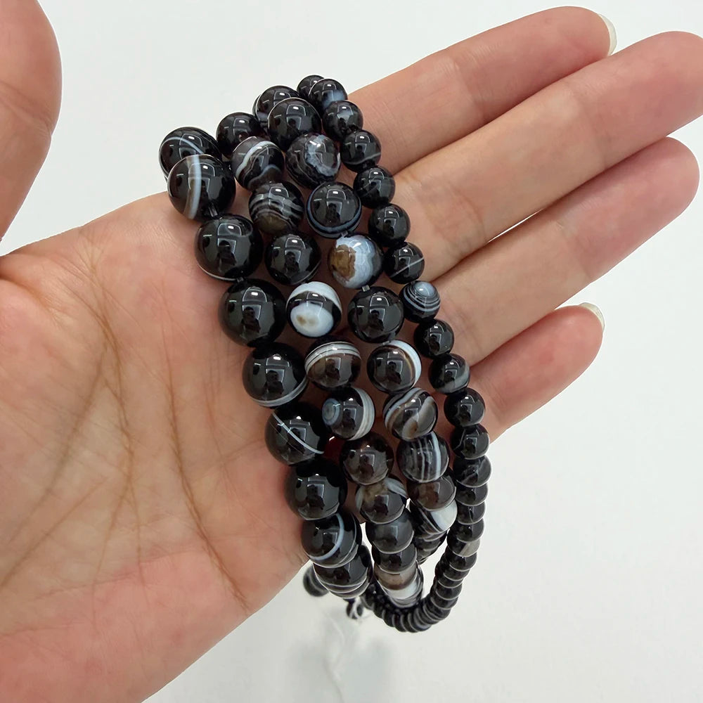 Natural Stone AAAA Quality Black Sardonyx Agate Round Loose Beads 6 8 10 12MM Pick Size For Jewelry Making
